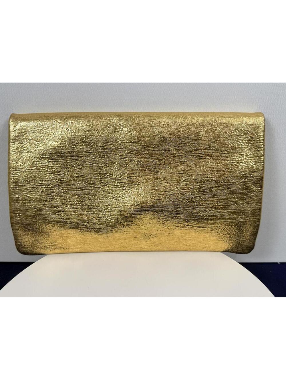 Saint Laurent Gold Metallic Leather Foldover Clutch Bag - Grained Calfskin - Picture 13 of 14